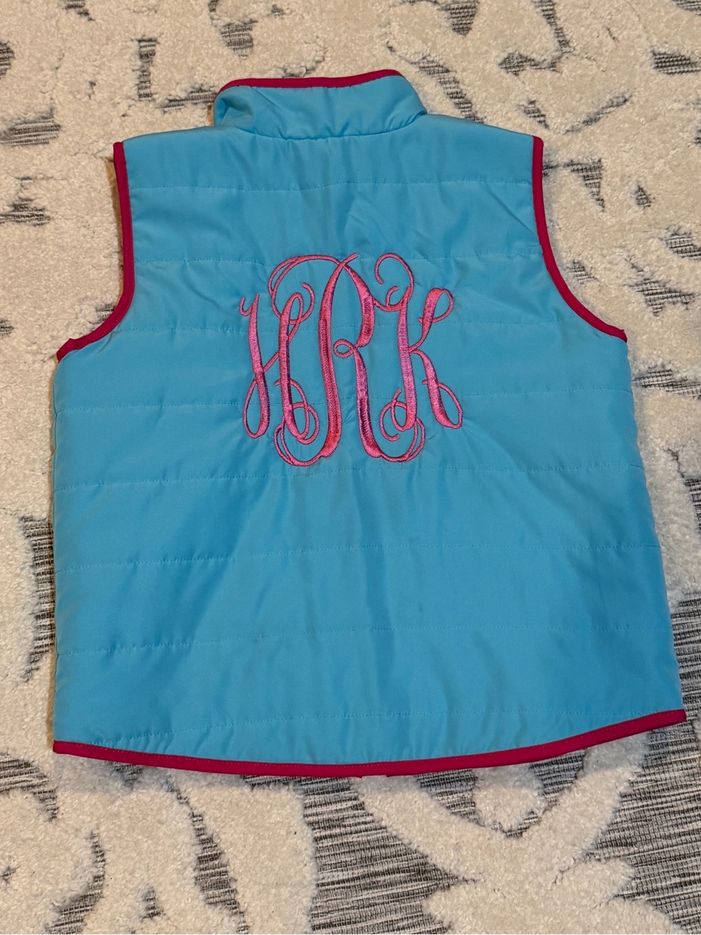 hRk monogrammed turquoise Quilted Vest with Pink Monogram Trim girls size 6x